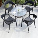 "Contemporary Black Plastic Outdoor Bistro Chairs with Arms and 4 Legs - 2 Piece Set"
