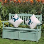 "Minimalist Patio Bench with Storage Receptacle in Blue and Straight Arm, Lake Blue"