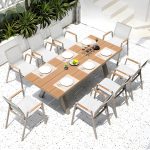 "Modern Artificial Wood Courtyard Table Rectangle Shape Outdoor Table - Table Only 87"L x 35"W x 29"H"