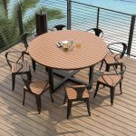 "Minimalist Round Waterproof Wood Dining Table, Natural Wood Finish, 51.2"L x 51.2"W x 29.5"H, Without Chairs"