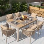 "Manufactured Wood 5-piece Outdoor Dining Set Natural Uv-protected with Circular-shaped Tabletop, Pillow and Chair, Table & 4 Chairs, 31.5"L x 31.5"W x 29.5"H"