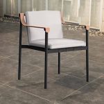 "Simplistic Beige Outdoor Side Chair with Sun-resistant Cushion, Aluminium Metal, 1 Chair, Armless"