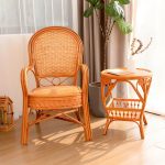 "Traditional 40.55" Height Solid Color Rattan Outdoor Dining Armchair - Orange 8 Piece Set"