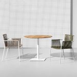 "Modern Metal Patio Dining Table for Outdoor Use with UV Resistant Durability - Table Only 27.6"L x 27.6"W x 28.7"H Wood Color Round"