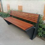 "Mid-Century Modern Medium Wood Waterproof Wood Outdoor Bench with Back, Yellow-Brown"