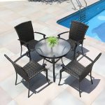 "Contemporary Glass Dining Table Set with Black Woven Chairs for Courtyard - Table & Chair(s) 31.5"L x 31.5"W x 28.3"H 4 Clear"