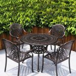 "5-piece Modern Sepia Fire-safe Alloy Patio Dining Set with Chair & Table, Table & 4 Chairs, 31.5"L x 31.5"W x 28.7"H"