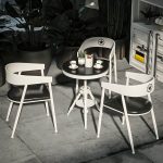 "White Pine Patio Table Contemporary Style Round Shape with Metal Legs - Table Only"