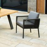 "Scandinavian Black UV-proof Aluminium Material Patio Arm Chair with Cushion, 1 Chair, 22"L x 23"W x 28"H"