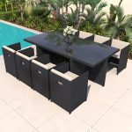 "Anti-uv Square Vitreous Patio Dining Set Black with Chair and Withdrawable Cushions for 4 People, Table & 4 Chairs, 47.2"L x 47.2"W x 28.7"H"