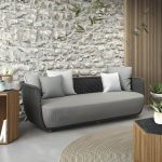 "Scandinavian Linen Sofa with Cushions Water Resistant for Outdoor - Black 2-Seater Sofa"
