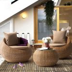 "Vine Weaving Modern Courtyard Sofa Combination with Circular Glass Coffee Table - 3-Piece Set(2 Chairs & 1 Coffee Table) Gray"