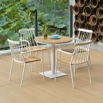 "Tropical Metal Arm Chair with Corrosion Resistant Construction for Outdoor Dining - Black 8 Piece Set"