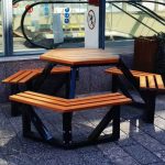 "Simple Steel Midnight Black Outdoor Picnic Table, Brown, 78.7"L x 78.7"W x 29.5"H"