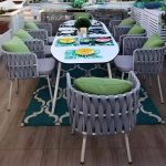 "Art Deco Oval Chalk Alloy Outdoor Dining Table, 94.5"L x 39"W x 29.5"H, Without Chairs"