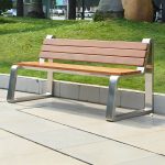 "Stainless Steel Metal Park Bench with Brown Wood Seating and Back - Brown"
