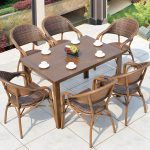 "Traditional Brown Metal Patio Dining Set with Rectangular Table - Table & 6 Chairs 47"L x 31"W x 29"H"