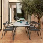 "White Stackable Rust-Resistant Aluminium Minimalist Outdoor Arm Chair, 1 Chair"