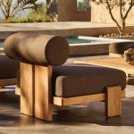 "Casual Uv Resistant Natural Wood Sofa with Cushion and Wood Grain Frame for 4 People, 1 Piece, 4-Seater Sofa"