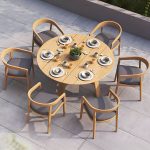 "Solid Wood Top Patio Table Contemporary Style Water Resistant Dining Table - 59.1"L x 59.1"W x 29.5"H Table Only"