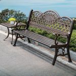 "Retro Antique Brass Metal Park Bench with Incombustible Curved Arm and Back, 59"L x 20"W x 35"H"