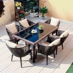 "Traditional Brown Wicker Arm Chair with Wicker Back for Patio Dining, UV Resistant and Non-Swivel - 6 Piece Set"