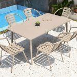 "Modern Rust Resistant Brown Metal Stackable Arm Chair for Outdoor Dining - 4 Piece Set"