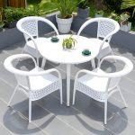 "Contemporary White Metal Dining Table Furniture Set with Chairs for Courtyard - Table & Chair(s) 63"L x 35.5"W x 28.3"H 6"