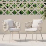 "Set of 2 Hand Woven Rope Outdoor Patio Dining Chair with Cushions in Beige"