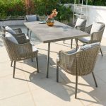 "Grey 7-piece Plastic Chair Weatherproof Patio Dining Set with Pillow in Modern Simple Style, 70.9"L x 35.4"W x 29.5"H, Table & 6 Chairs"