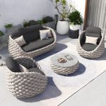 "Tropical Outdoor Patio Sofa Fabric White Gray With Cushions Wicker/Rattan - 33.5"L x 33.5"W x 27.56"H"
