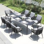 "Contemporary Dining Table Set with Woven Chairs for Courtyard - Table & Chair(s) 160 x 90 x 74 cm 6"