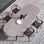 "Contemporary Style Metal Patio Table Rectangle/Oval Shape in Brown - Table Only 51"L x 28"W x 29"H Oval"