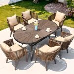"UV Resistant Reclaimed Wood Outdoor Dining Set with Black Rectangle Table and Chair, 7 Piece Set, 63"L x 35.5"W x 28.3"H, Table & 6 Chairs"