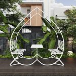 "Simple Chalk Iron Outdoor Bench with Back, White"
