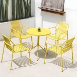 "Contemporary Round/Square Bistro Table Aluminum Water Resistant Patio Table - Yellow Square Table Only"