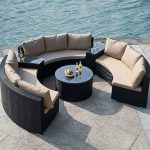 "Outdoor Sofa Conversation Set with Glass Table in Clear, Rustic Brown Linen Fabric Upholstery, 4-piece, Sofa, Brown Pillow, 4-Piece Set (3-Seater Sofa x 3 & Coffee Table)"