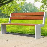 "Contemporary Patio Bench with Back, Sepia Seating, and Lumber Material, Brown, 59"L x 24"W x 31"H"