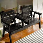 "Minimalist Midnight Black Lumber Patio Bench with Straight Arm and Back, Black"