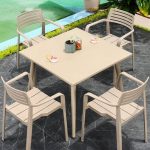 "Simple 5-Piece Outdoor Dining Set with Beige Synthetic Material Chairs and Climate-Proof Table - 35.4"L x 35.4"W x 28.3"H Table & 4 Chairs"