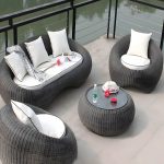 "Glass Coffee Table Included Courtyard Sofas Rattan Weaving Modern in Grey - 4-Piece Set(2 Chairs & 1 3-person Sofa & 1 Coffee Table)"