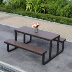 "Contemporary Brown Rectangle Picnic Table UV Resistant Picnic Table - Table 59"L x 24"W x 27.5"H Umbrella Hole Not Included Aluminum Table Only"