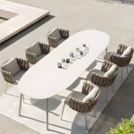 "Industrial Oval Stone Dining Table Metal Legs Dining Table for Outdoor - 47.2"L x 35.4"W x 29.5"H Table Only"