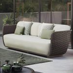 "Rattan Water Resistant Patio Sofa Symmetrical with Cushions for Outdoor - Khaki 3-Seater Sofa"