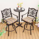 "Art Deco Alloy Gunmetal Round Patio Bar Table for 2, Without Chairs"