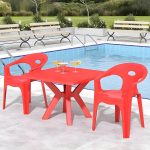 "Minimalistic Square Dining Table Plastic Outdoor Dining Table - Red Table Only"