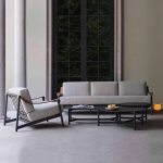 "Casual Metal Sofa, Black Frame for 3, UV Resistant Cushion, 1 Piece, 3-Seater Sofa"