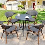 "Metal Modern Brown Patio Dining Set with Stackable Chairs and Weatherproof Durability - Table & Chair(s) 70 x 70 x 74 cm 4"
