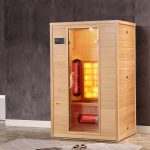 "Brown Indoor Far Infrared Saunas for 2 People with Floor, Door(s), Bench and Control Panel, 43"L x 35"W x 71"H"