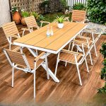 "Trendy Chalk Lumber Weatherproof Outdoor Dining Set 7 Piece Set, Table & Chair Included, Table & 6 Chairs, 70.9"L x 35.4"W x 29.5"H"